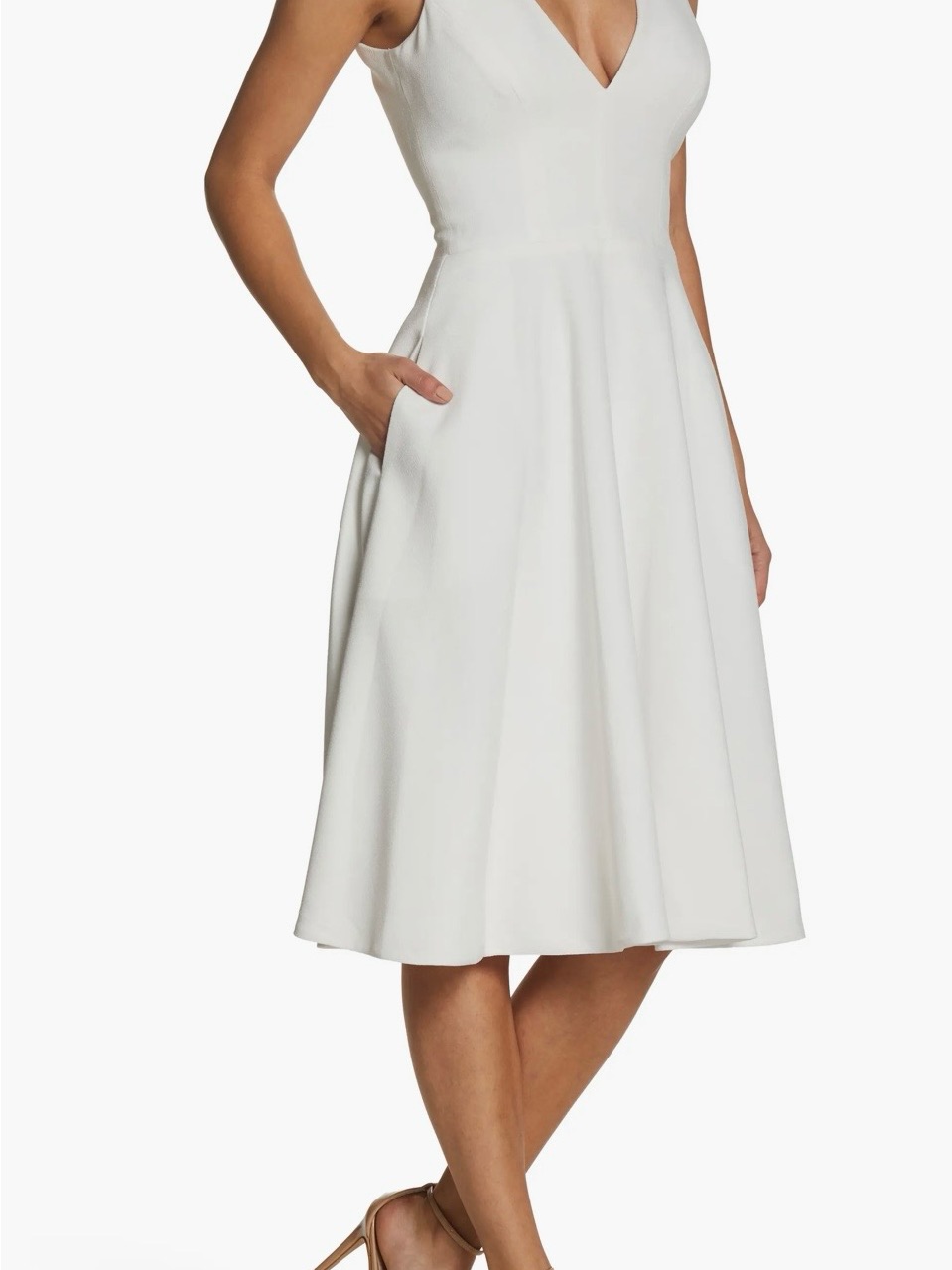 Dress The Population White V-Neck Fit & Flare Dress